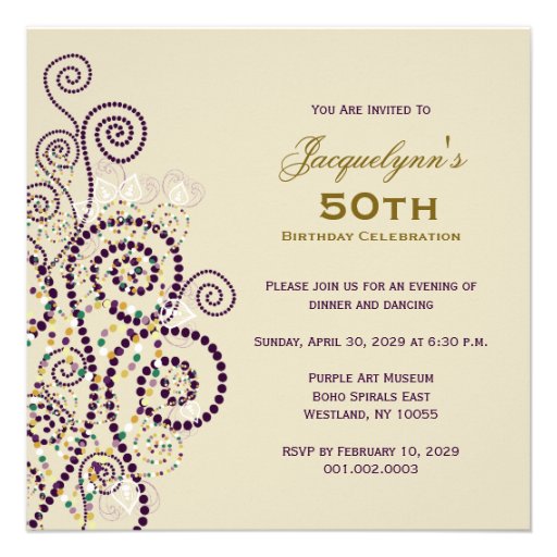 Elegant Boho Purple Spirals Birthday Party Invite