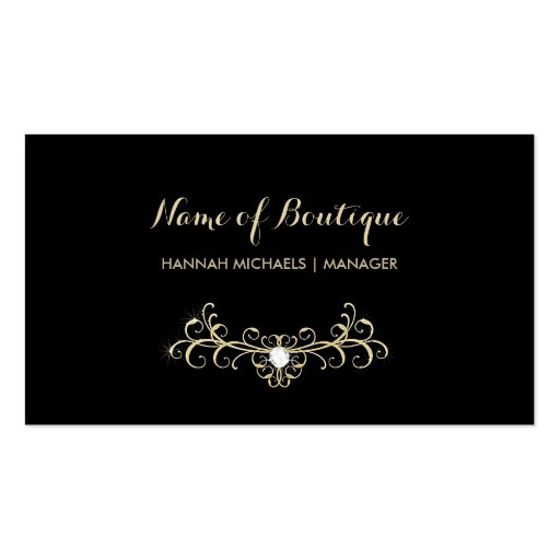 Elegant Boutique Black and Gold Diamond Sparkles Business Card Template (front side)