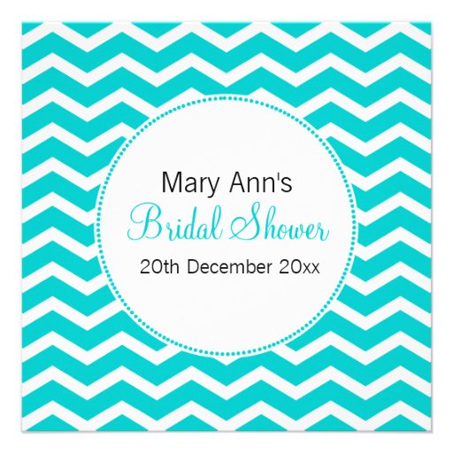 Elegant Bridal Shower Blue Chevron Pattern Custom Invites