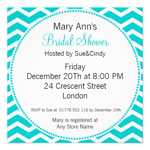 Elegant Bridal Shower Blue Chevron Pattern Custom Invites