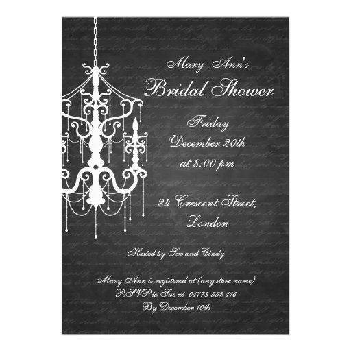 Elegant Bridal Shower Chandelier Black Custom Invitations