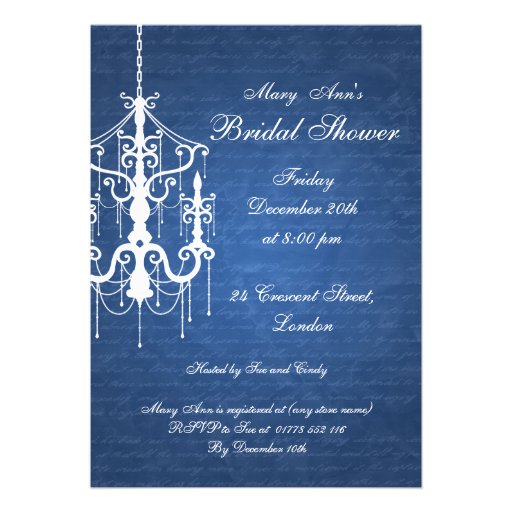 Elegant Bridal Shower Chandelier Blue Announcements