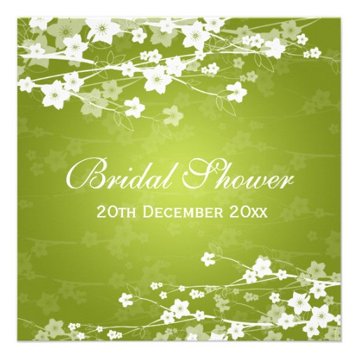 Elegant Bridal Shower Cherry Blossom Lime Green Personalized Invitation