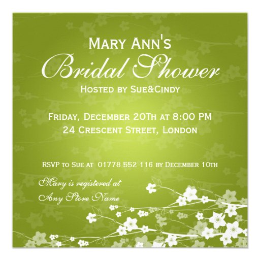 Elegant Bridal Shower Cherry Blossom Lime Green Personalized Invitation