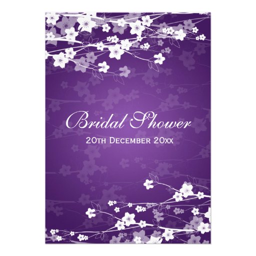 Elegant Bridal Shower Cherry Blossom Purple Personalized Announcement