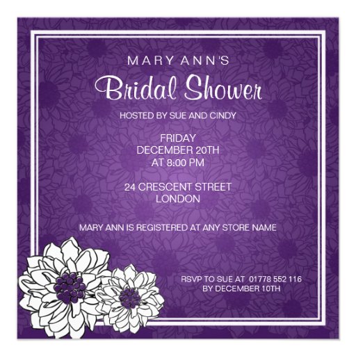 Elegant Bridal Shower Dahlia Floral  Purple Personalized Invite