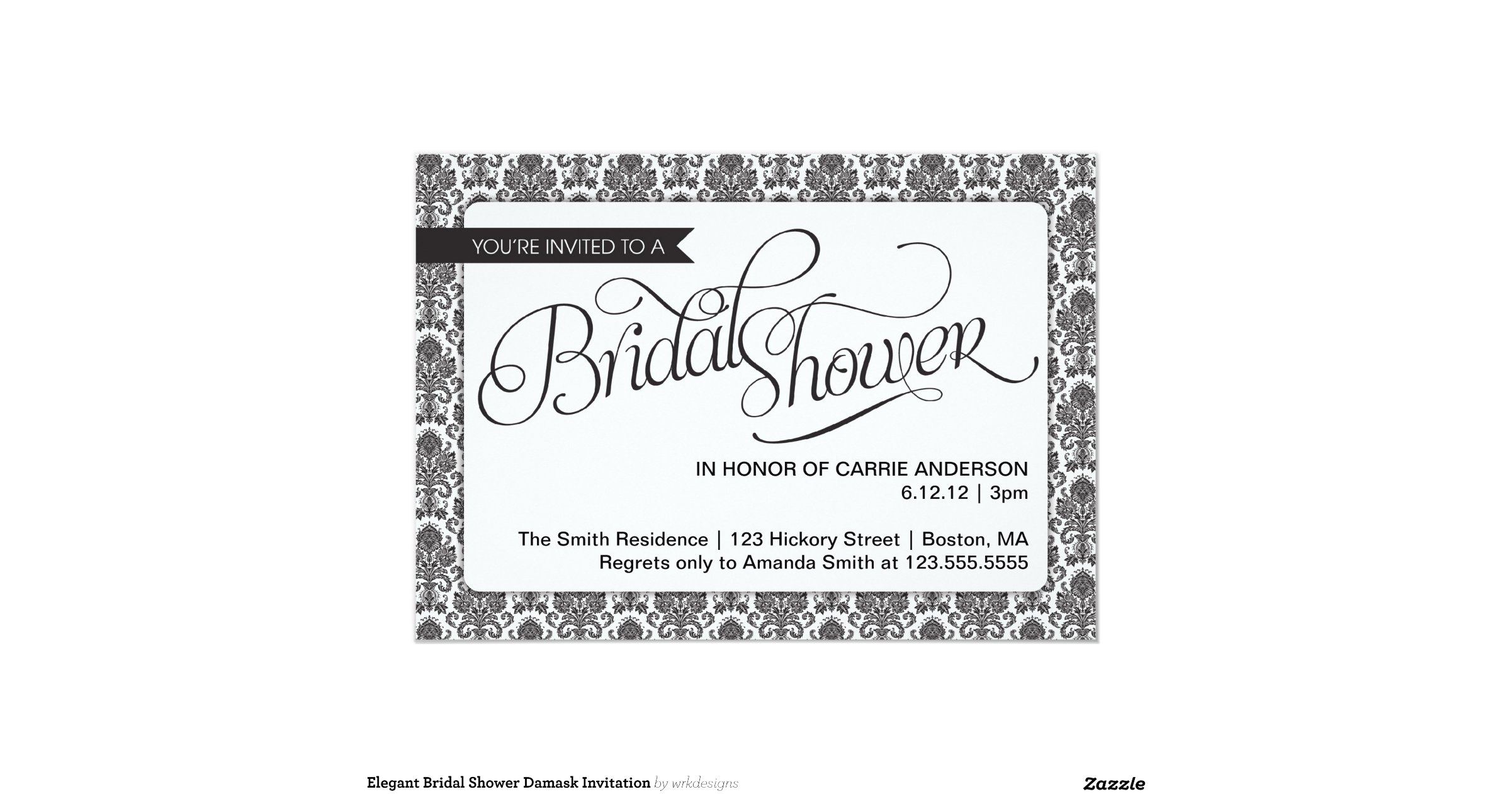 Elegant Bridal Shower Damask Invitation 5" X 7" Invitation Card Zazzle