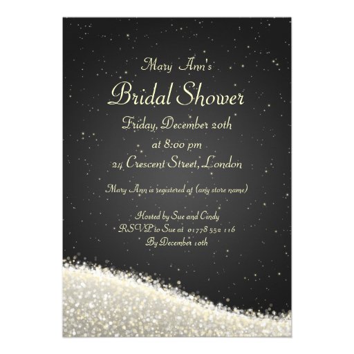 Elegant Bridal Shower Dazzling Sparkles Black Announcements