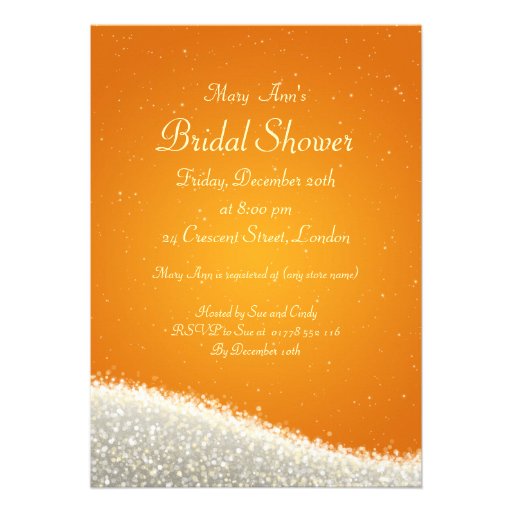 Elegant Bridal Shower Dazzling Sparkles Orange Personalized Invitations