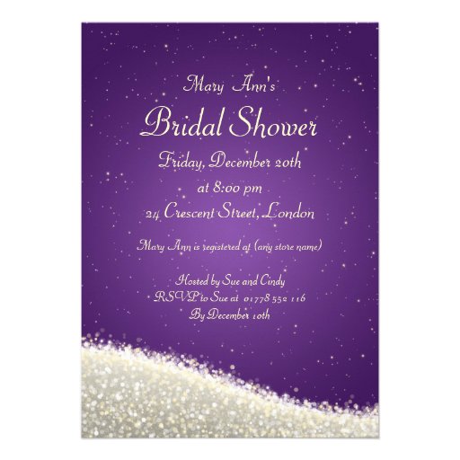 Elegant Bridal Shower Dazzling Sparkles Purple Card