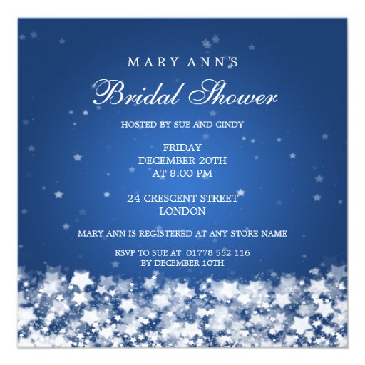 Elegant Bridal Shower Dazzling Stars Blue Invites