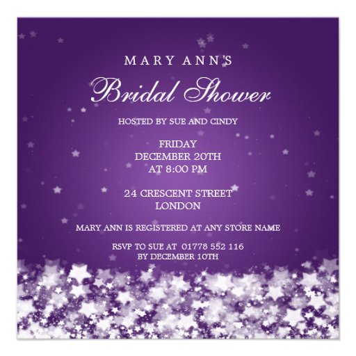 Elegant Bridal Shower Dazzling Stars Purple Invitations