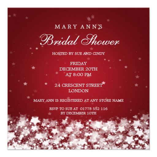 Elegant Bridal Shower Dazzling Stars Red Personalized Invitations (front side)