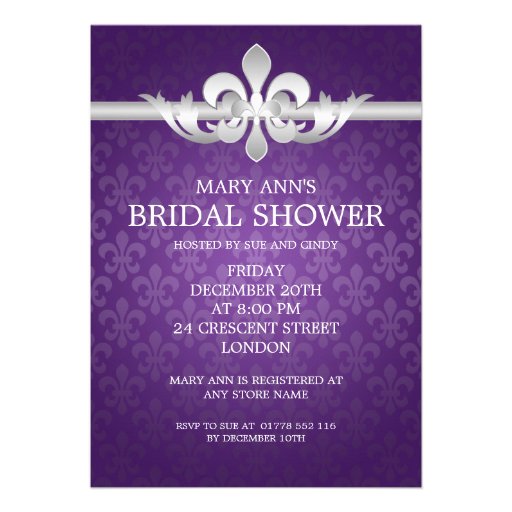 Elegant Bridal Shower Fleur De Lis Purple Invitation