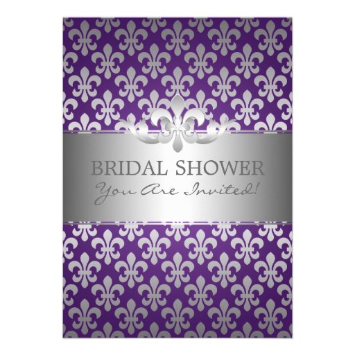 Elegant Bridal Shower Fleur De Lis Purple Invitation