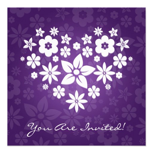 Elegant Bridal Shower Flowery Heart Purple Custom Invite (front side)