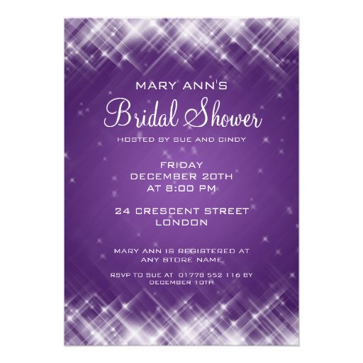 Elegant Bridal Shower Glamorous Sparks Purple Invitations