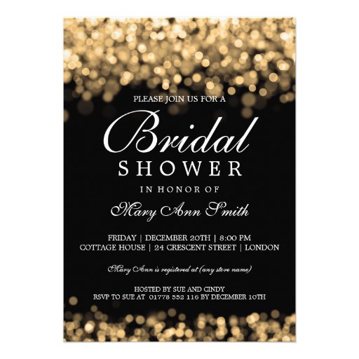 Elegant Bridal Shower Gold Lights Custom Invitations (front side)