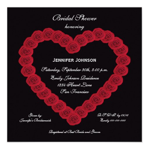 Elegant Bridal Shower Invitation Bridal Rose Heart
