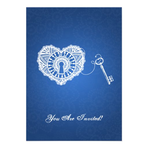 Elegant Bridal Shower Key To My Heart Blue Invites