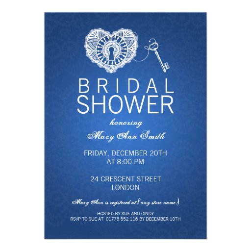 Elegant Bridal Shower Key To My Heart Blue Invites