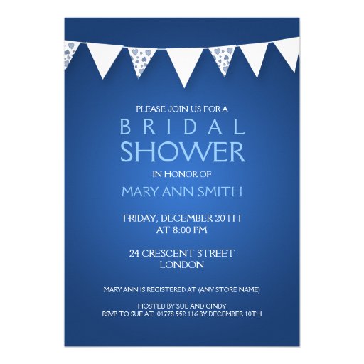 Elegant Bridal Shower Love Bunting Blue Invites