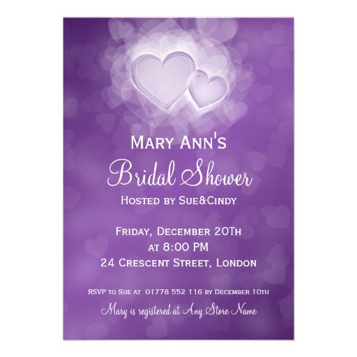 Elegant Bridal Shower Modern Hearts Purple Personalized Announcements
