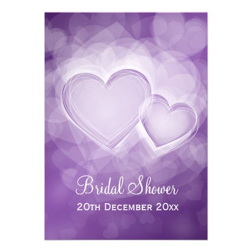 Elegant Bridal Shower Modern Hearts Purple Personalized Announcements (front side)