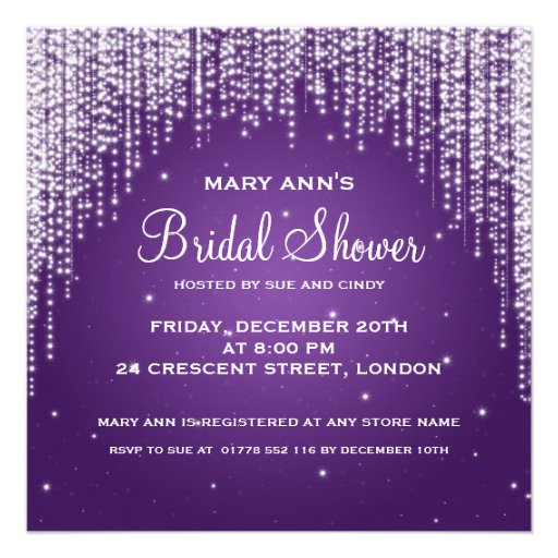 Elegant Bridal Shower Night Dazzle Purple Personalized Invite