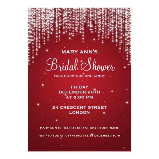 Elegant Bridal Shower Night Dazzle Red Cards