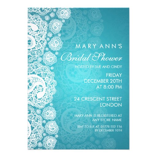 Elegant Bridal Shower Paisley Lace Blue Custom Announcements
