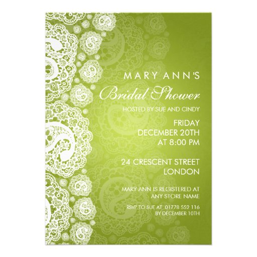 Elegant Bridal Shower Paisley Lace Lime Green Custom Invitation