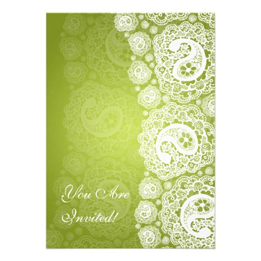 Elegant Bridal Shower Paisley Lace Lime Green Custom Invitation
