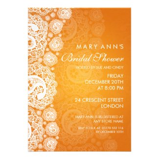 Elegant Bridal Shower Paisley Lace Orange Custom Announcement