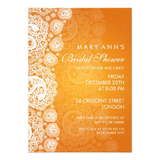 Elegant Bridal Shower Paisley Lace Orange Custom Announcement