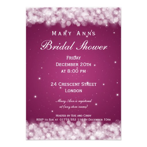 Elegant Bridal Shower Party Sparkle Pink Berry Personalized Invitations