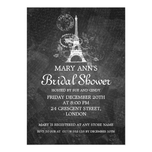 Elegant Bridal Shower Romantic Paris Black Invitation