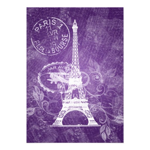 Elegant Bridal Shower Romantic Paris Purple Personalized Announcements