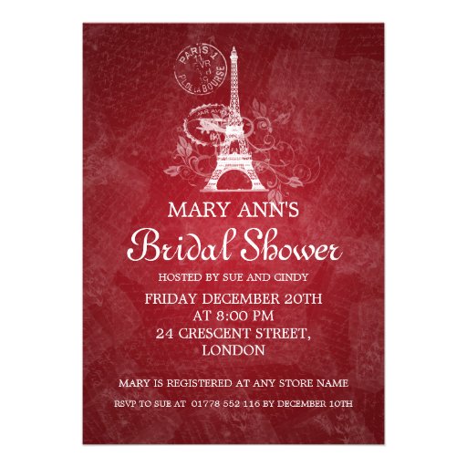 Elegant Bridal Shower Romantic Paris Red Invitations