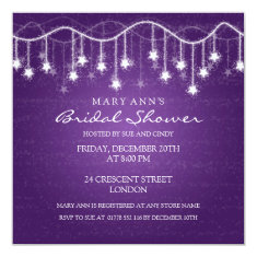  Elegant Bridal Shower Shimmering Stars Purple 5.25x5.25 Square Paper Invitation Card