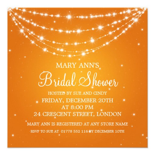 Elegant Bridal Shower Sparkling Chain Orange Announcement