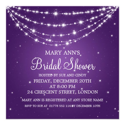Elegant Bridal Shower Sparkling Chain Purple Custom Invites