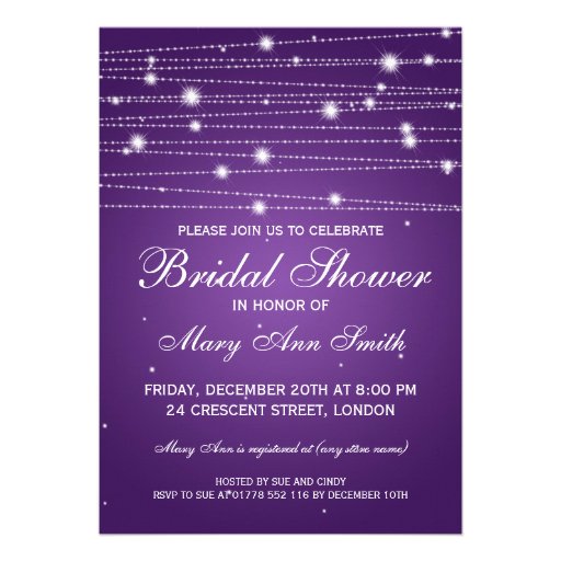 Elegant Bridal Shower Sparkling Lines Purple Custom Announcement