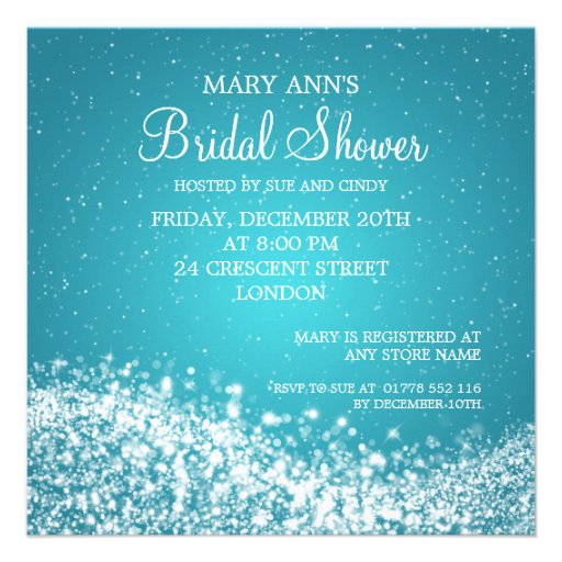 Elegant Bridal Shower Sparkling Wave Blue Custom Invites