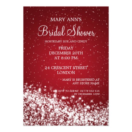 Elegant Bridal Shower Sparkling Wave Red Personalized Invitation