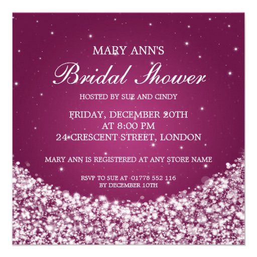 Elegant Bridal Shower Star Sparkle Berry Pink Personalized Announcements