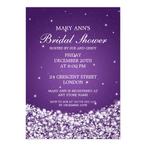 Elegant Bridal Shower Star Sparkle Purple Personalized Invites