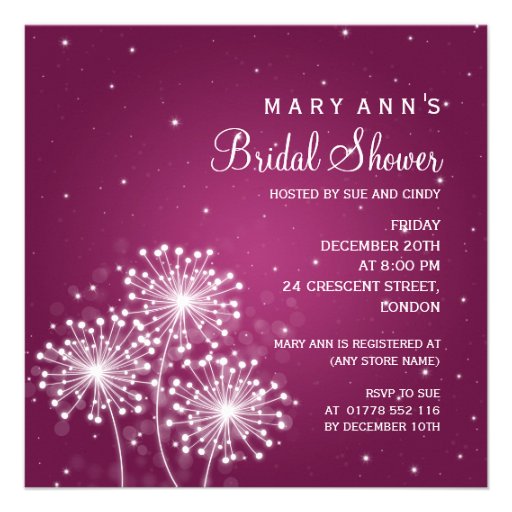 Elegant Bridal Shower Summer Sparkle Merlot Pink Announcements (front side)