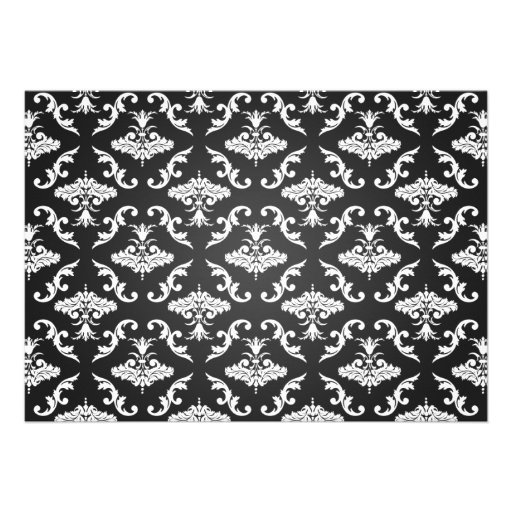 Elegant Bridal Shower Vintage Damask Black Invitation