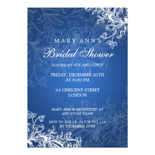 Elegant Bridal Shower Vintage Swirls Blue Invite
